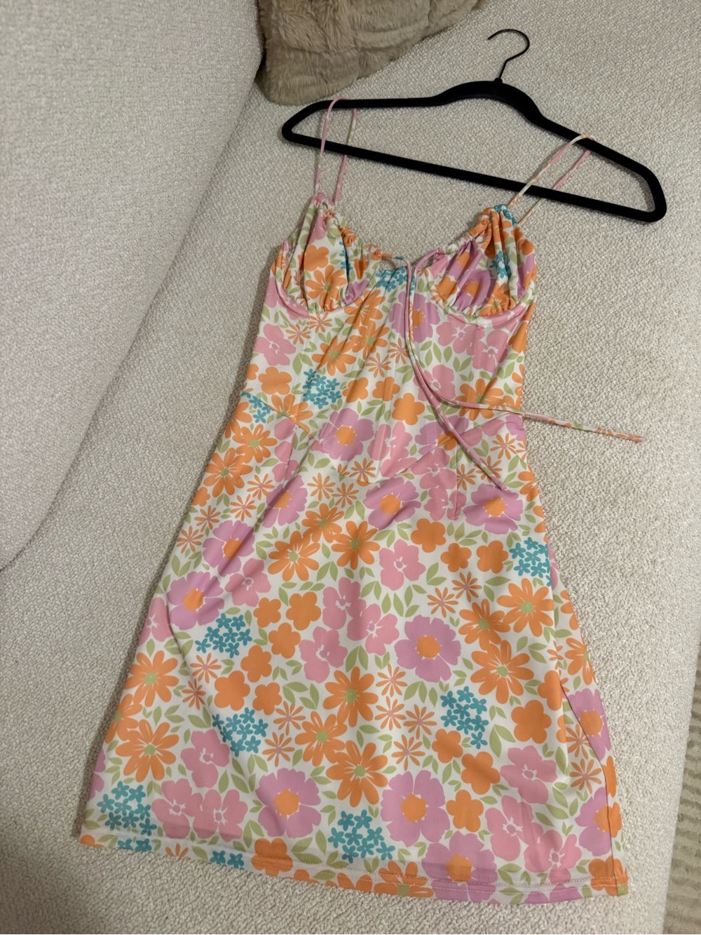 SABO Retro Floral Mini Dress XS Pink Orange Cottagecore